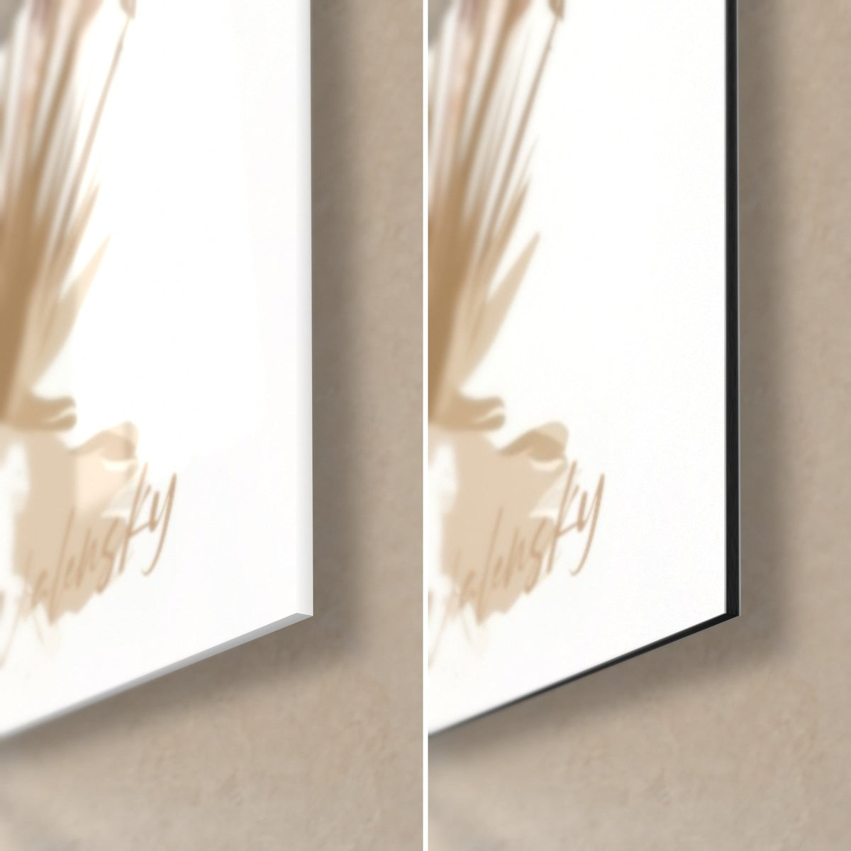 Wall art small rust and ivory tapir, Walensky signature bottom right, glossy glass on the left, matte black Dibond on the right