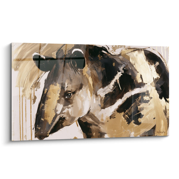 Goldener Tapir-Gemälde mit schwarzen Akzenten - Dschungel-Silhouette - Tapir-Edition