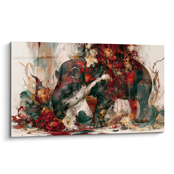 Tableau Tapir rouge et vert fleuri - Jardin sauvage - Edition Tapir