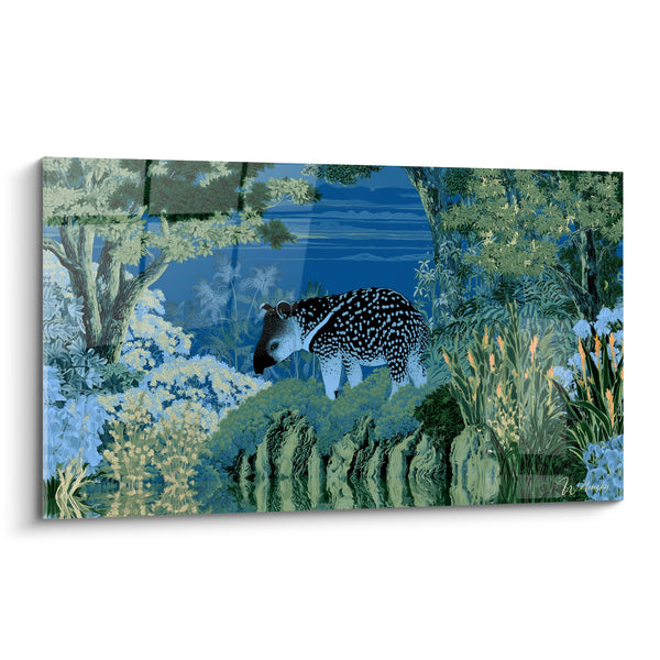 Tableau Tapir moucheté bleu et vert végétal - Veille nocturne - Edition Tapir