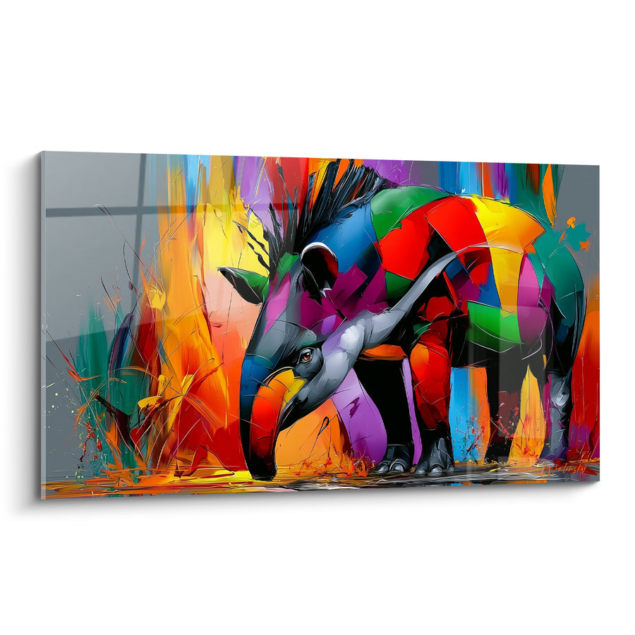 Tableau Tapir gris multicolore à la trompe rouge - Éclaboussure vivante - Edition Tapir