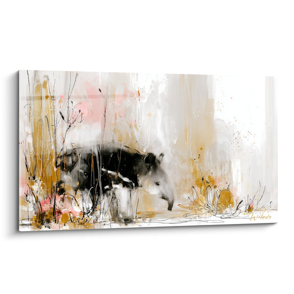 Gemälde Tapir schwarz und golden unter hellem Gras - Flüchtige Silhouette - Tapir Edition