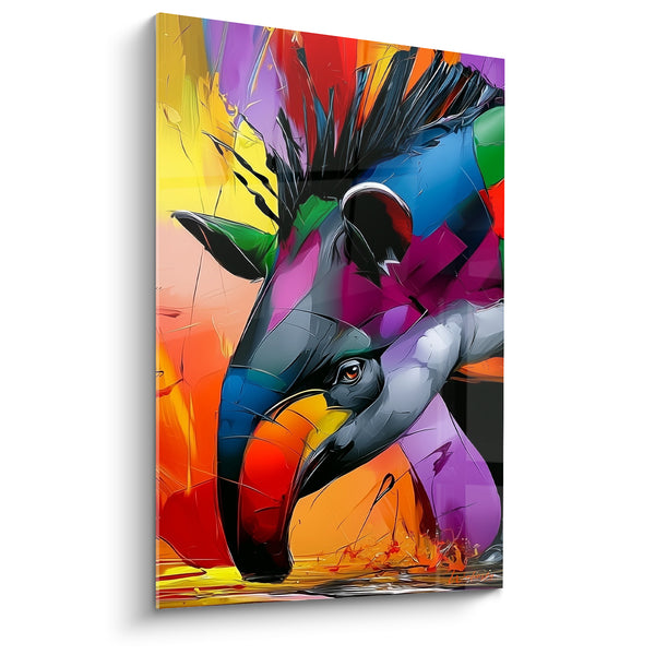 Tableau Tapir violet et jaune à la trompe arc-en-ciel - Œil ambré perçant - Edition Tapir