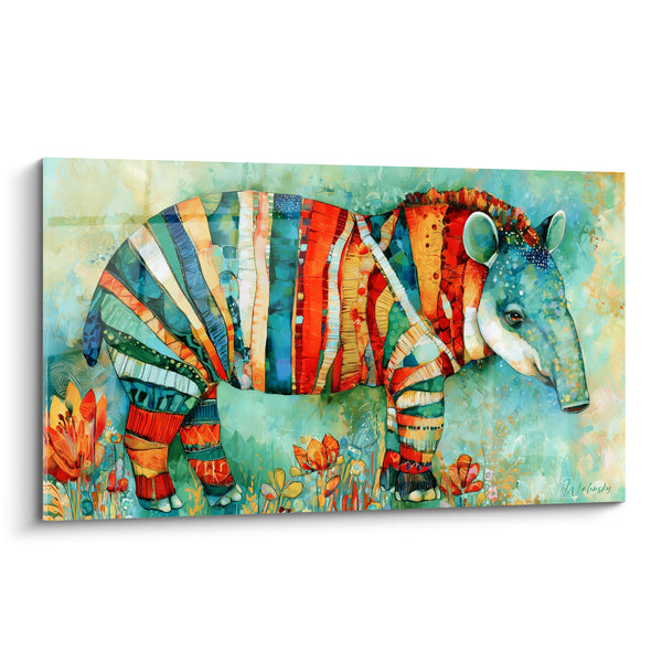 Tableau Tapir aux rayures rouges et turquoise - Songe tropical - Edition Tapir
