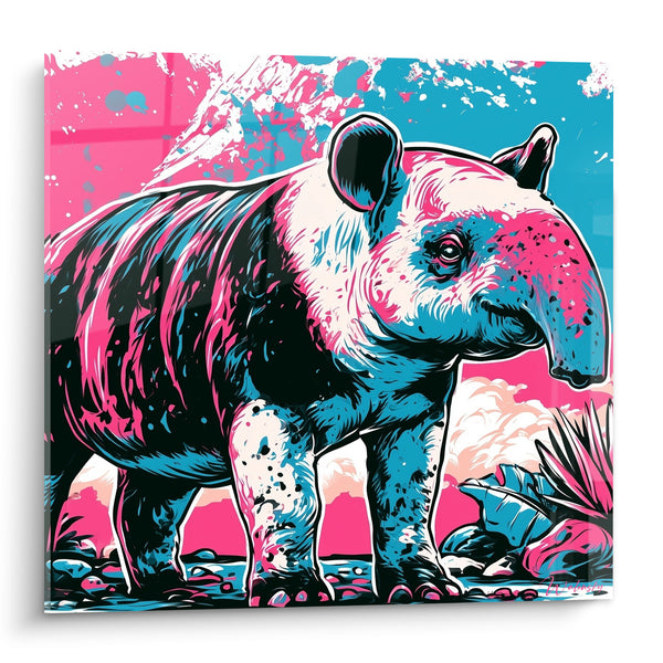 Tableau Tapir rose et bleu éclaboussures graphiques - Explosion tropicale - Edition Tapir