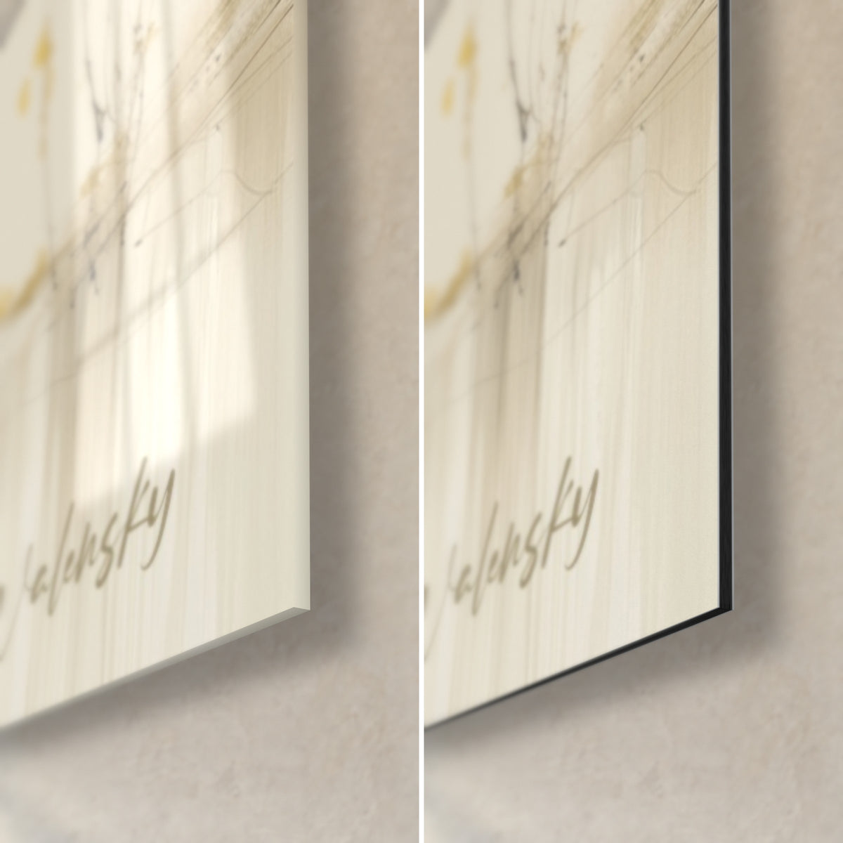 Wall art tapir in brown ink, bottom right corner: glossy acrylic glass with reflections, matte black Dibond aluminium, 3 mm edge