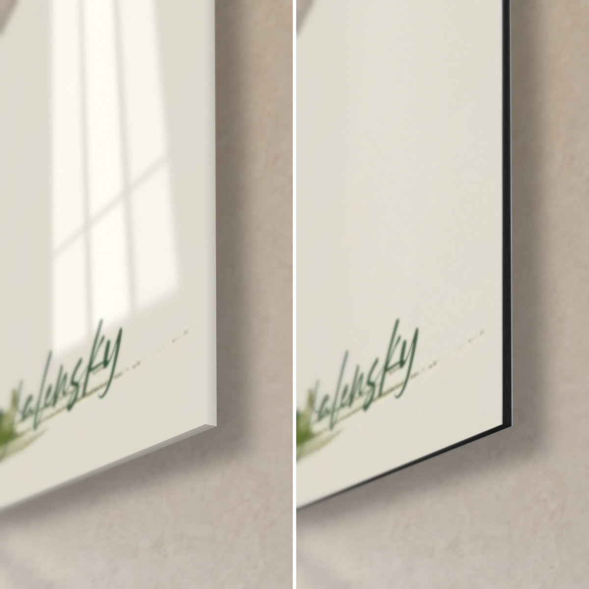 Wall art tapir in deep green, Walensky signature bottom right, glossy glass with reflections and matt black Dibond, 3 mm edge