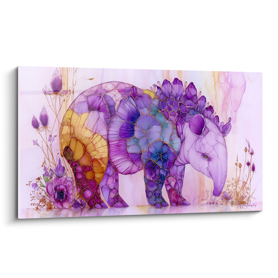 Tableau Tapir violet et doré aux fleurs délicates - Songe de cristal - Edition Tapir