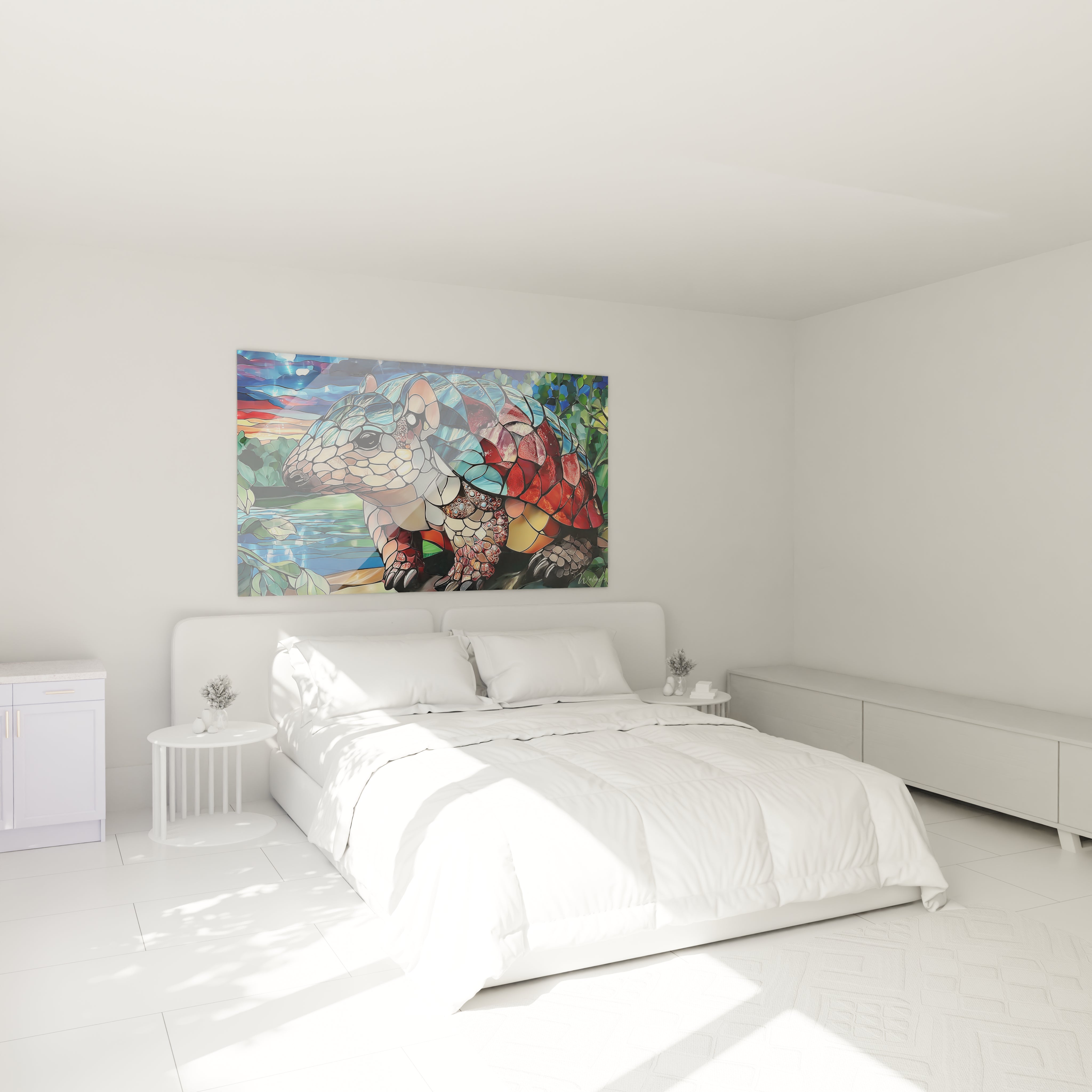 Tableau tatou vitrail coloré dans ambiance chambre décoration murale moderne
