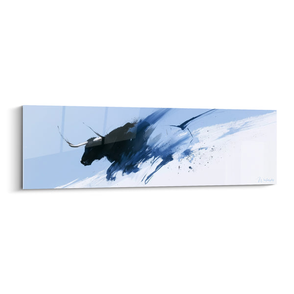 Tableau Taureau aux longues cornes bleu marine - Charge fougueuse - Edition Taureau