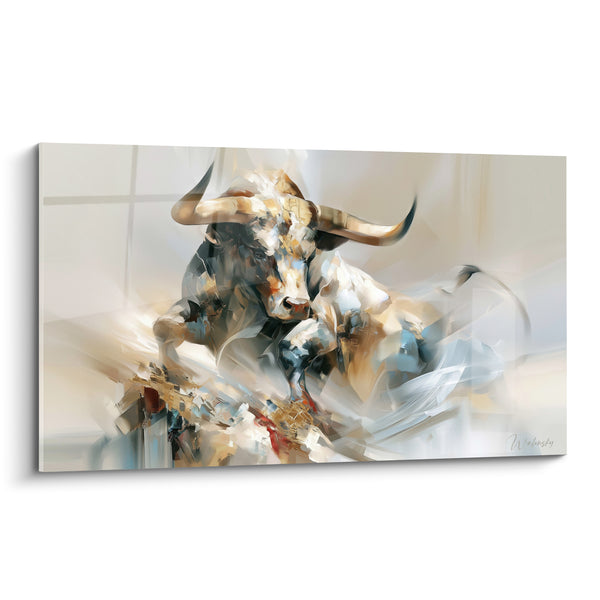 Dipinto Longhorn beige e grigio con sfondo sfumato - Pennellate spazzate in velo - Edizione Toro