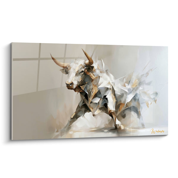 Tableau Taureau blanc doré aux fragments éclatés - Fracture en mouvement - Edition Taureau