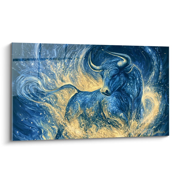 Tableau Taureau bleu marine et doré cosmique - Souffle céleste - Edition Taureau