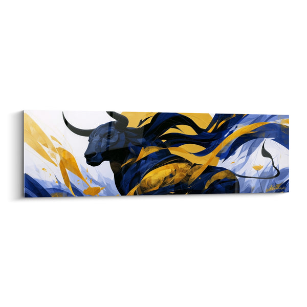 Tableau Taureau bleu marine et doré tourbillonnant - Souffle de la charge - Edition Taureau