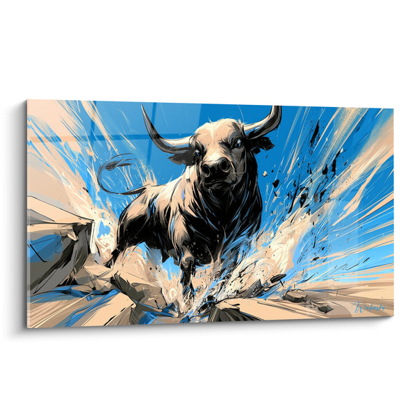 Tableau Taureau noir bleu débris explosifs - Charge fracassante - Edition Taureau