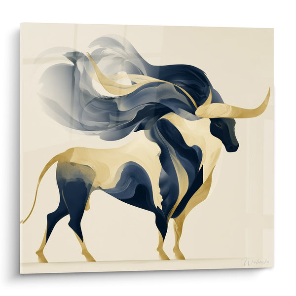 Tableau Taureau doré aux volutes bleu marine - Souffle intérieur - Edition Taureau
