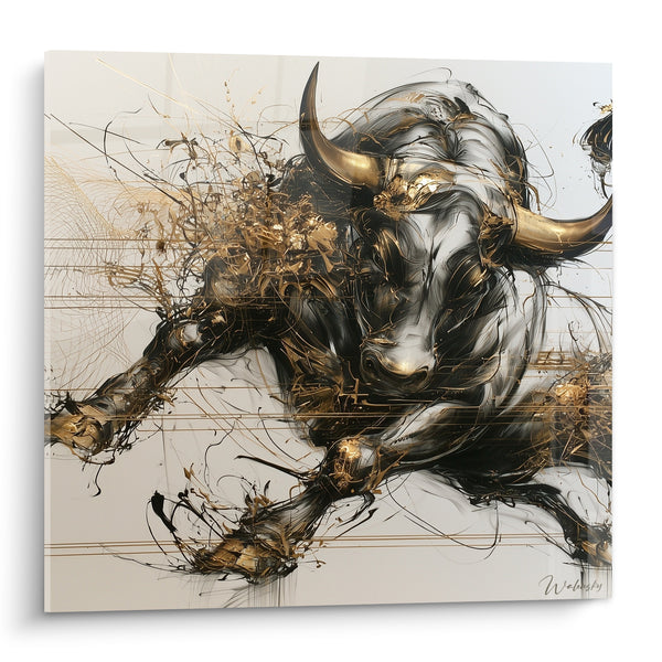 Tableau Taureau doré aux cornes majestueuses - Charge fulgurante - Edition Taureau