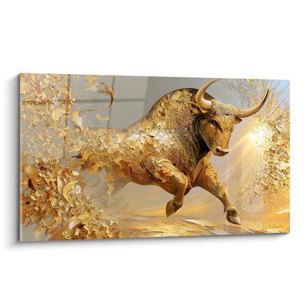 Tableau Taureau doré en éclats de lumière - Ruée dorée - Edition Taureau