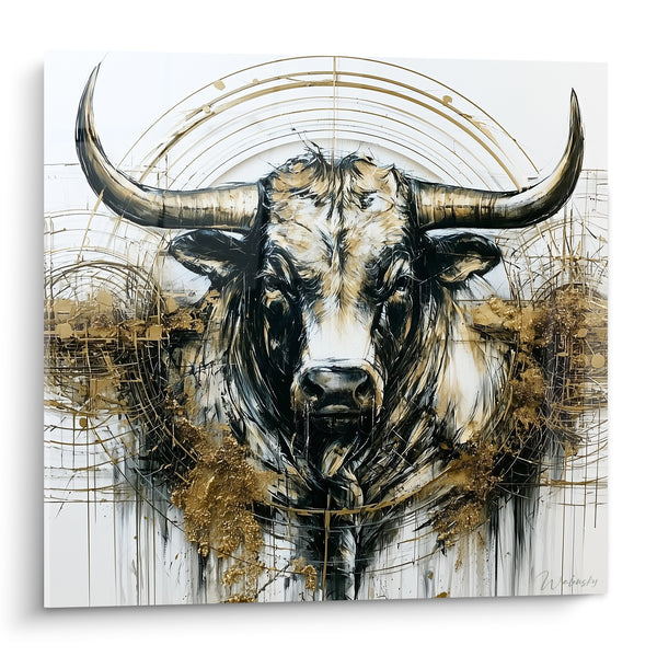 Tableau Taureau doré aux longues cornes - Force ancestrale - Edition Taureau
