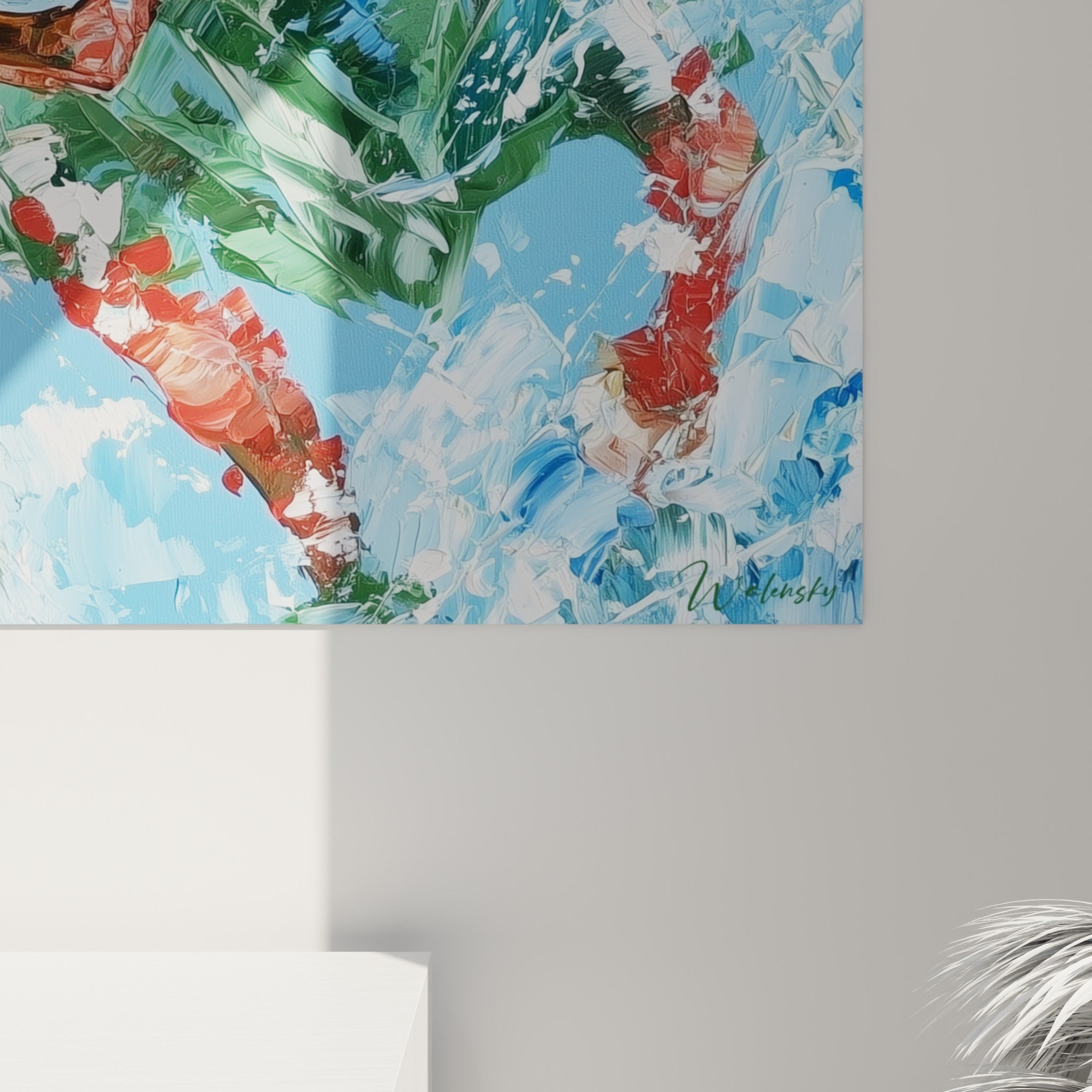 Empâtements rouges et verts entremêlés de blanc, coulures visibles sur la toile du taureau