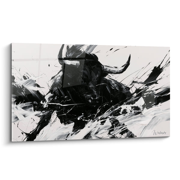 Tableau Taureau noir aux éclats de peinture blanche - Fureur déchaînée - Edition Taureau
