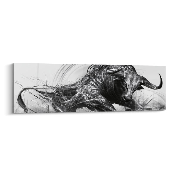 Tableau Taureau noir et blanc aux traits filiformes - Silhouette élancée - Edition Taureau