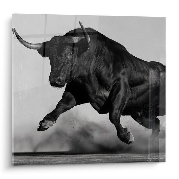 Tableau Taureau noir en plein bond aérien - Charge suspendue - Edition Taureau