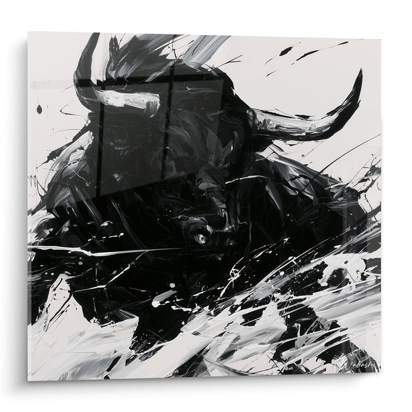 Tableau Taureau noir aux cornes blanches - Charge instinctive - Edition Taureau