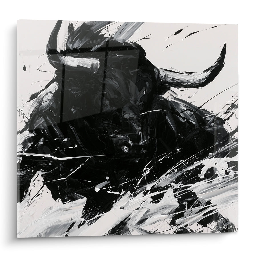 Tableau Taureau noir aux cornes blanches - Charge instinctive - Edition Taureau