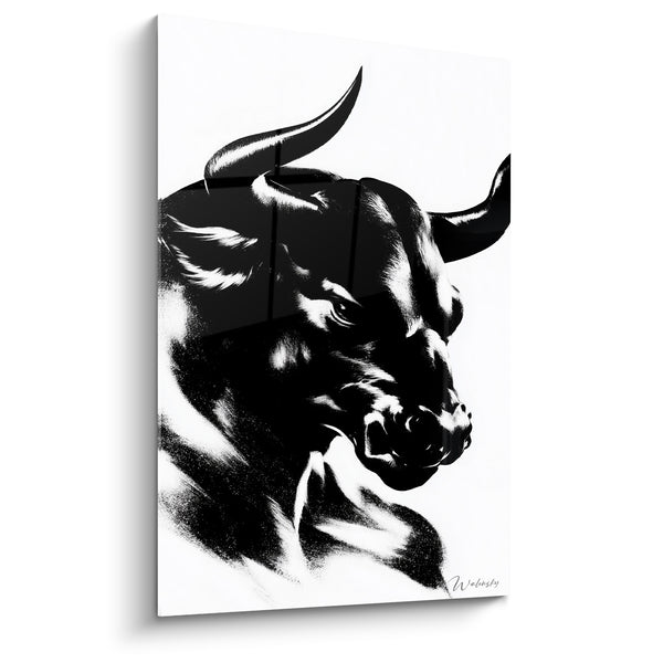 Tableau Taureau noir et blanc au pelage granuleux - Contraste graphique intense - Edition Taureau