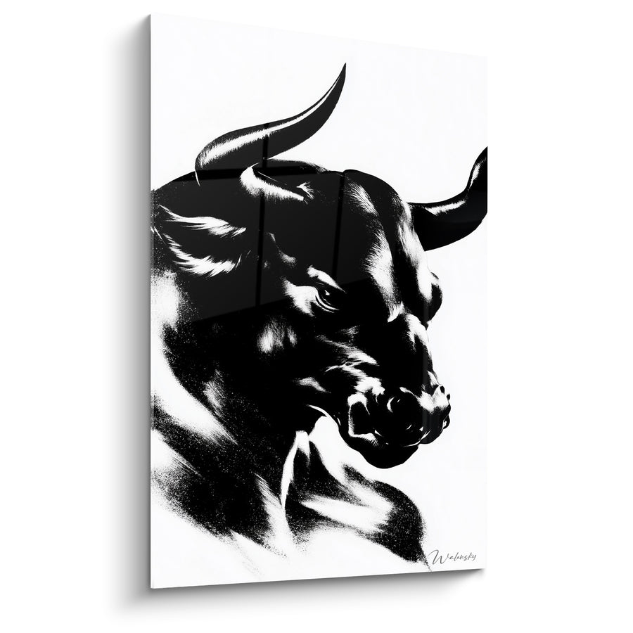 Tableau Taureau noir et blanc au pelage granuleux - Contraste graphique intense - Edition Taureau