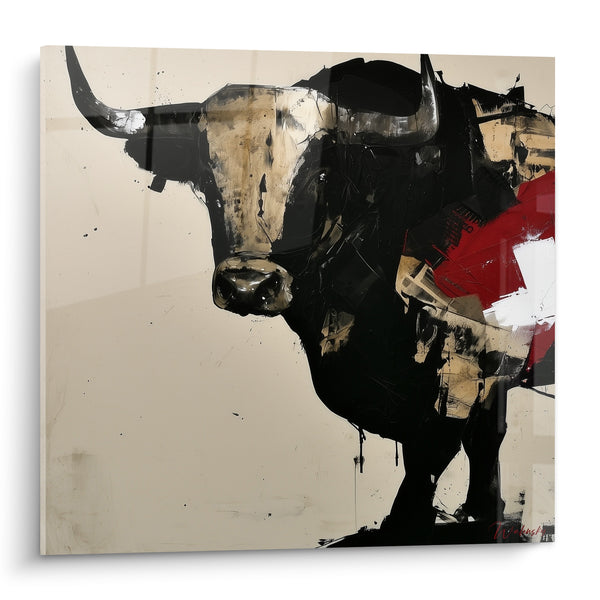 Tableau Taureau noir aux cornes acérées - Instant de bravoure - Edition Taureau
