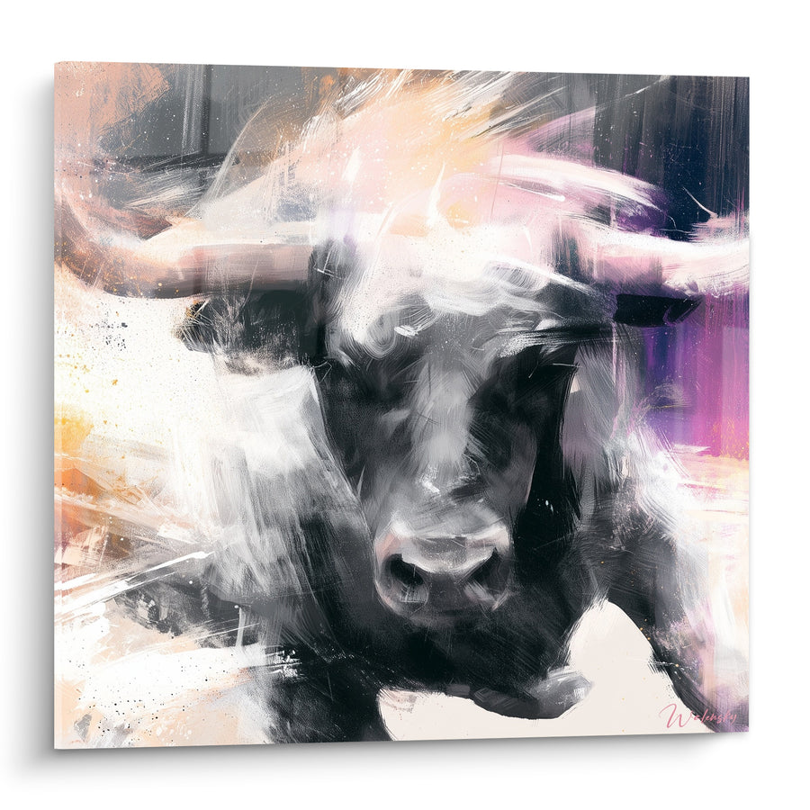 Tableau Taureau noir aux cornes violettes - Face à la puissance - Edition Taureau