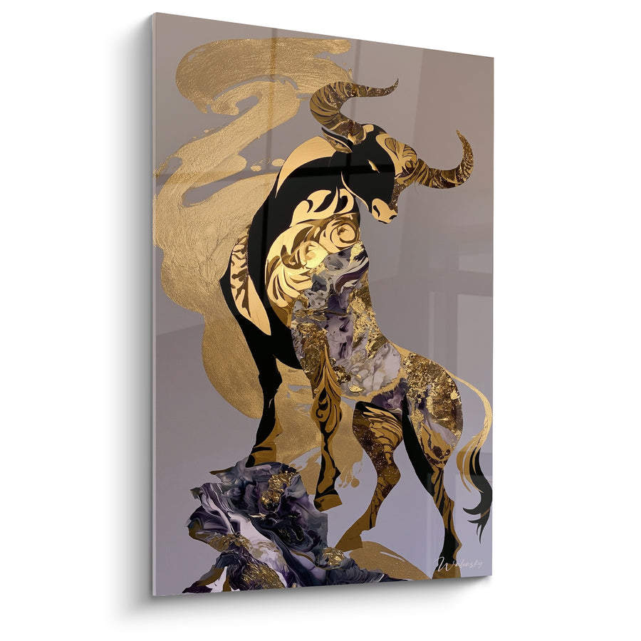 Tableau Silhouette noire et dorée sur rocher marbré - Puissance figée - Edition Taureau