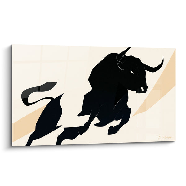 Tableau Taureau noir et beige silhouette élancée - Diagonale sable claire - Edition Taureau