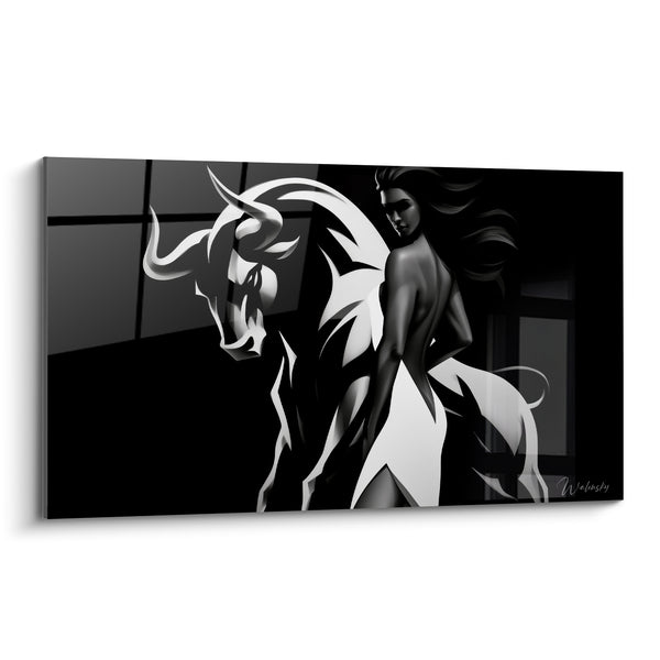 Tableau Silhouette taureau blanc et noir - Fusion nocturne - Edition Taureau