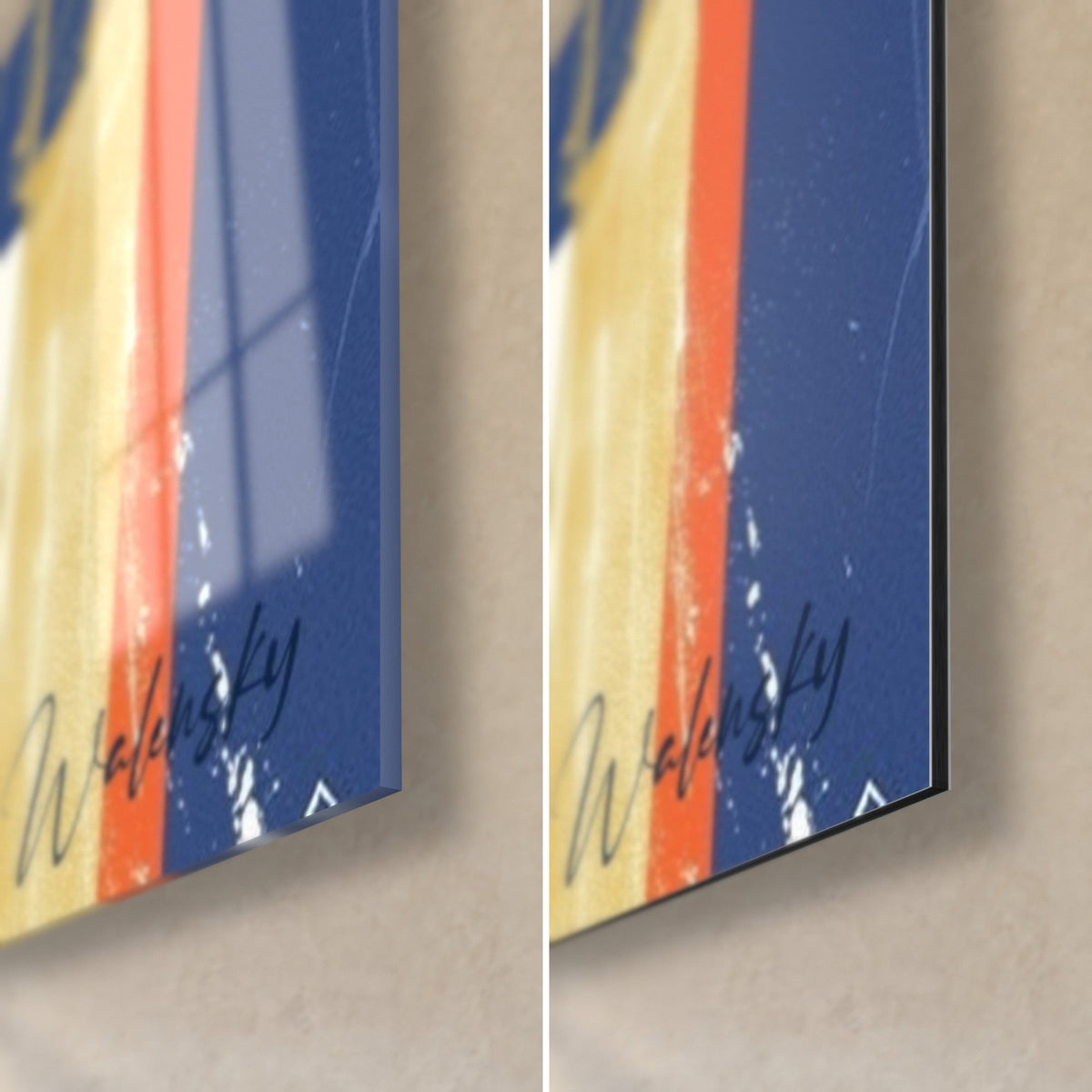 Quadro di un toro in astrazione, angolo in basso a destra blu e arancio, firma Walensky, acrilico lucido e Dibond opaco, spessore 3 mm
