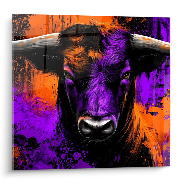 Tableau Longhorn violet aux cornes blanches - Confrontation animale - Edition Taureau