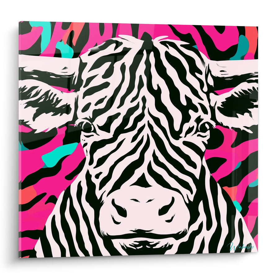 Tableau Taureau rayé rose et turquoise - Transe hypnotique - Edition Taureau
