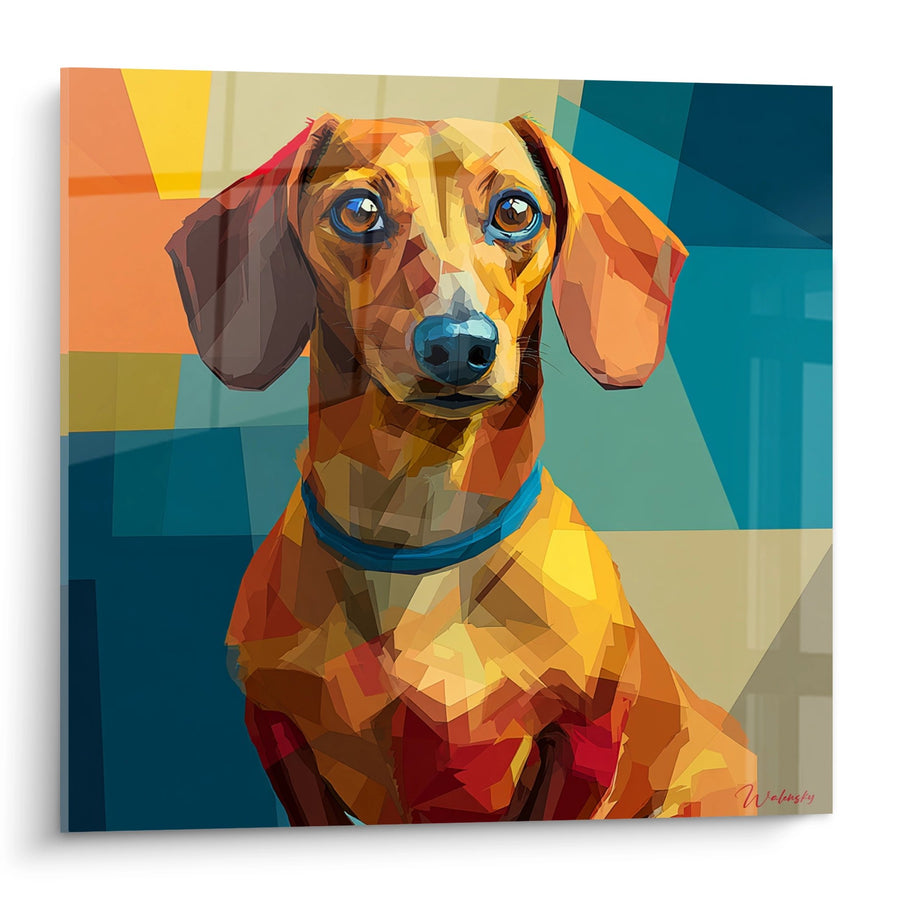 Tableau Teckel Géométrique aux Tons Chauds - Portrait Polygonal Moderne - Edition Tableau Teckel