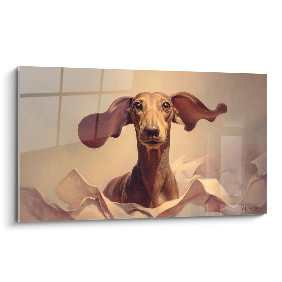 Tableau Teckel aux Oreilles Volantes dans son Bain - Tendresse Canine - Edition Tableau Teckel