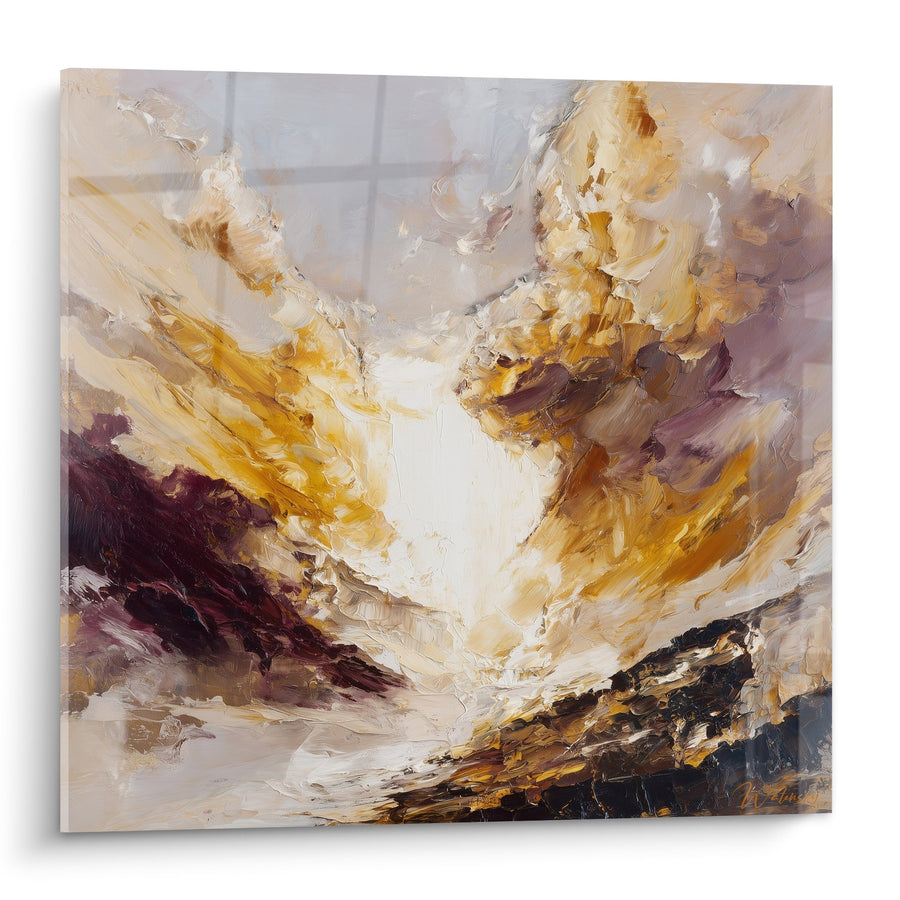 Tableau peinture abstraite nuages dorés et ocre dans ciel tumultueux - Tempête Céleste - Edition Feng shui Nord-Est Terre