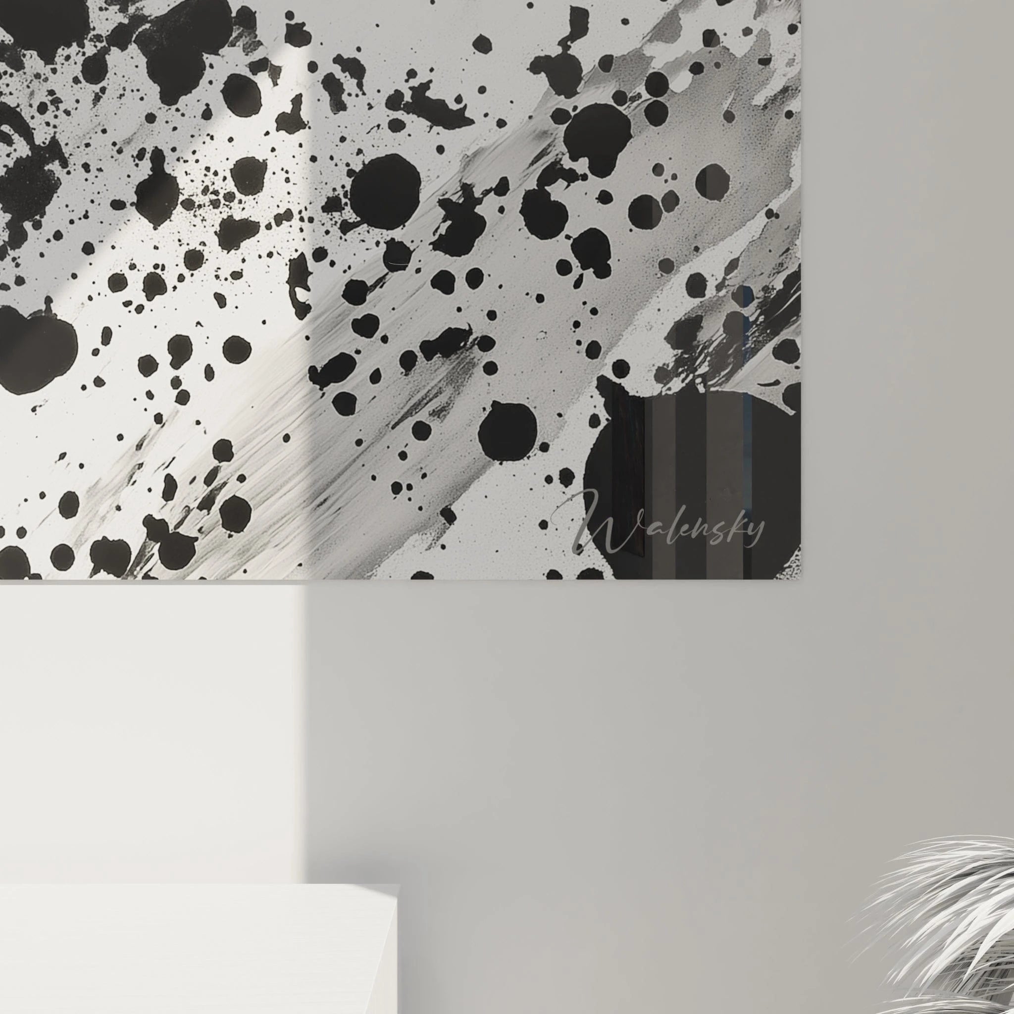 Tableau tacheté noir et blanc Walensky avec des éclaboussures artistiques modernes