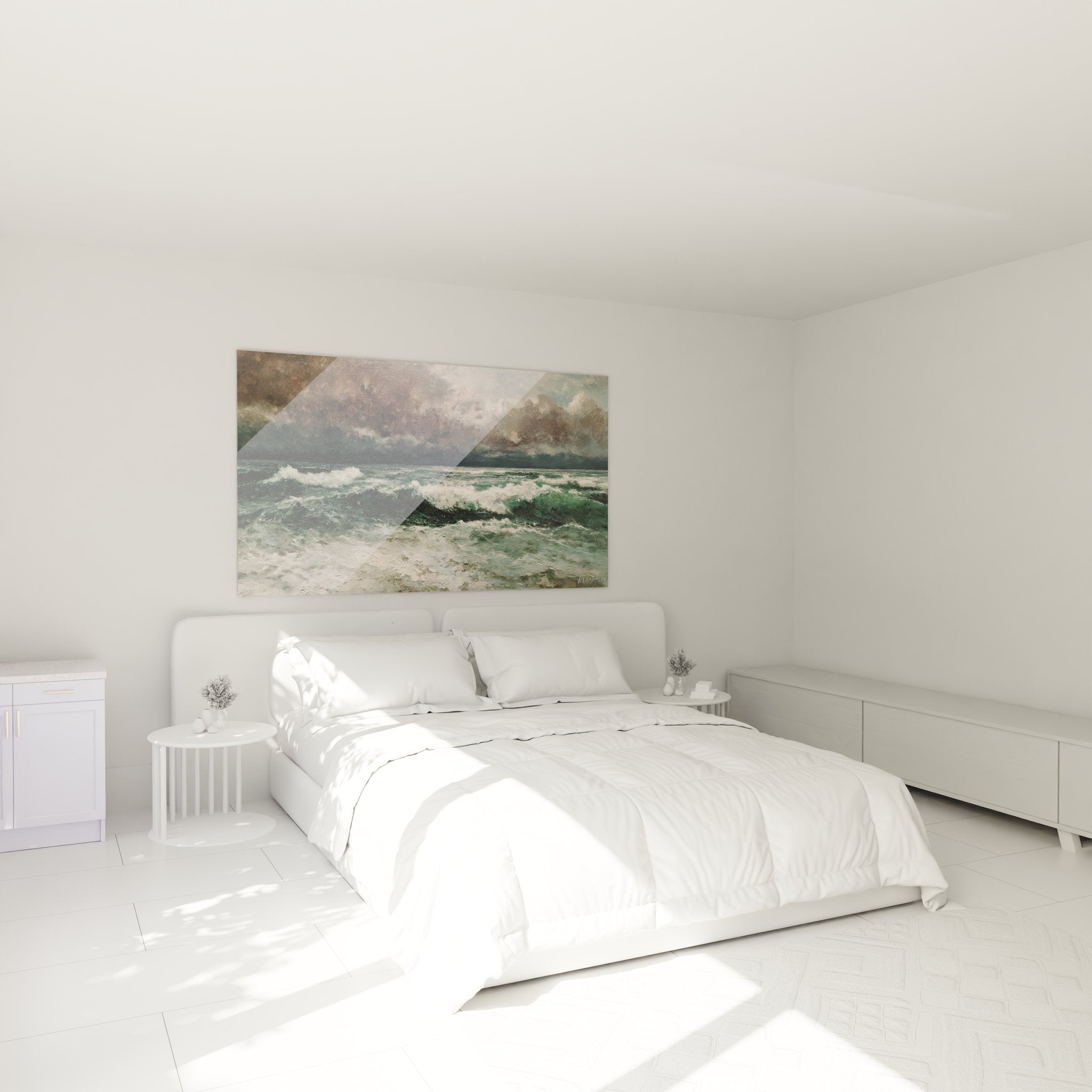 Tableau mural tempête océanique dans chambre moderne - ambiance maritime dramatique pour décoration