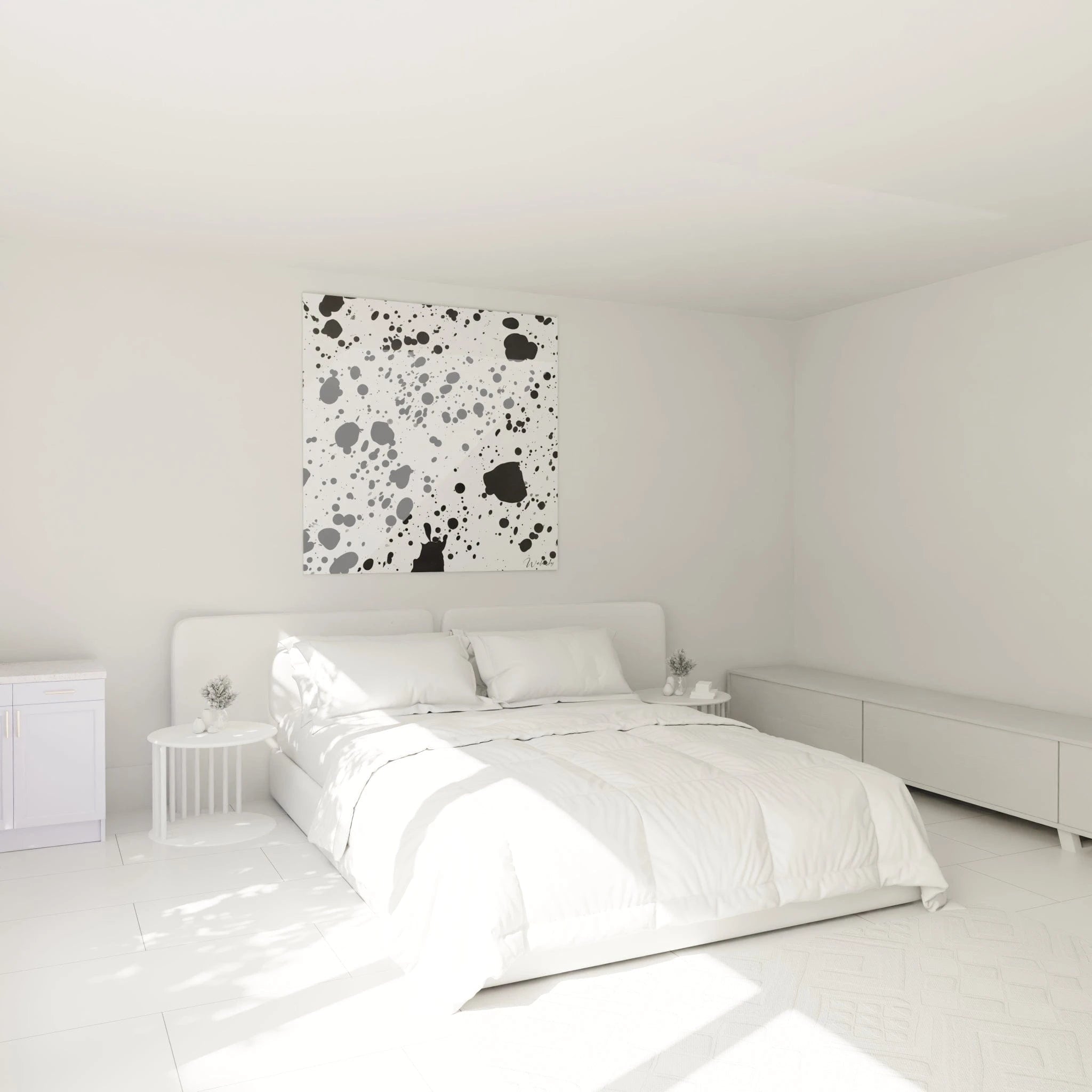 Tableau tacheté noir et blanc Walensky, ajout moderne pour une chambre lumineuse et élégante