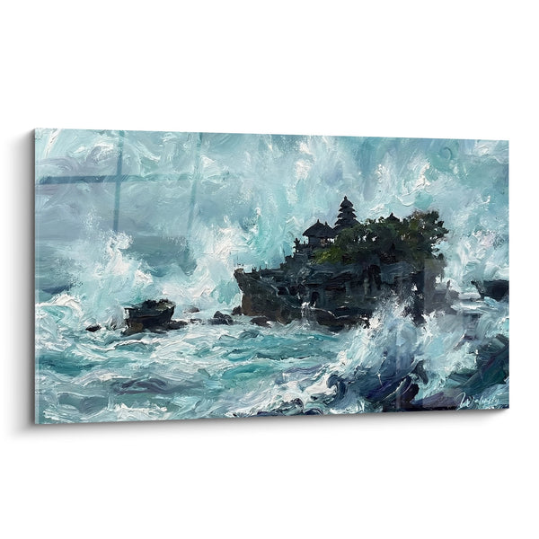 Quadro Tempio su Rocce con Onde Turchesi - Tempesta Sacra - Edizione Bali