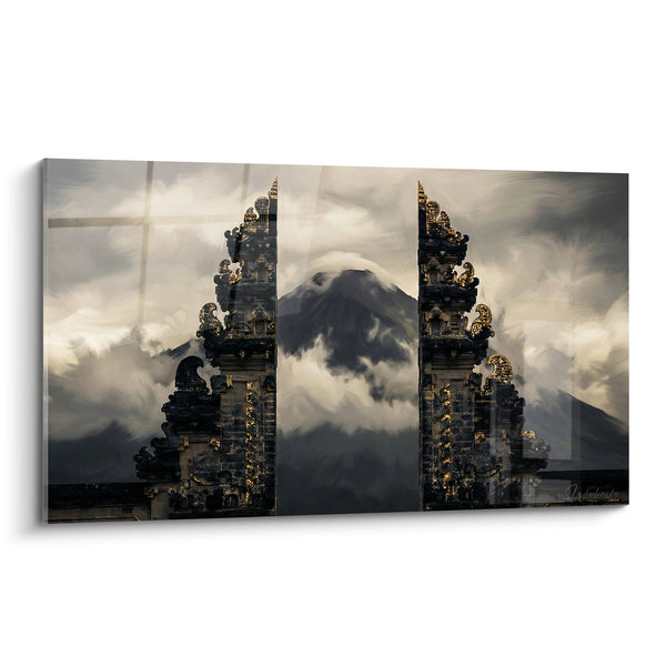 Cuadro Templo Balinés y Volcán en las Nubes - Mística Sagrada - Edición Bali