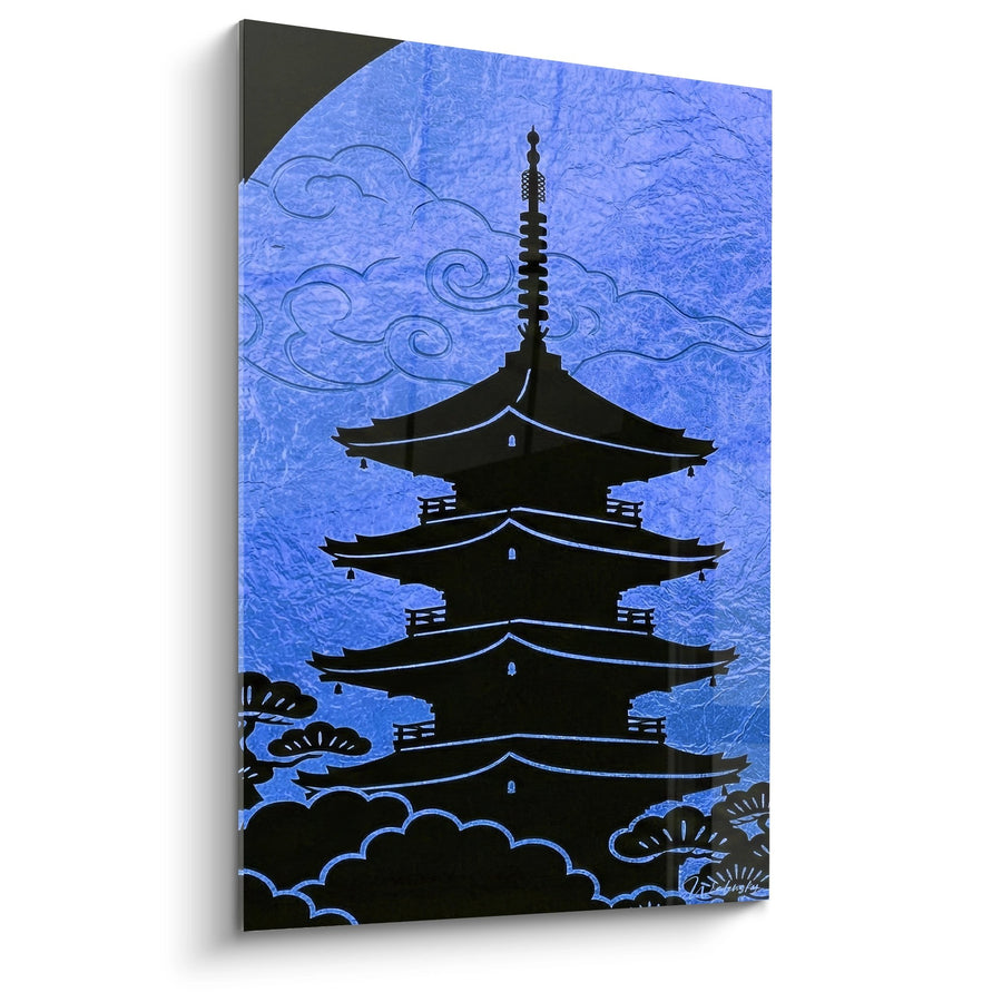 Tableau Architecture Sacrée Silhouette Noire sur Ciel Bleu Textural - Spiritualité Zen - Edition Temple bouddhiste