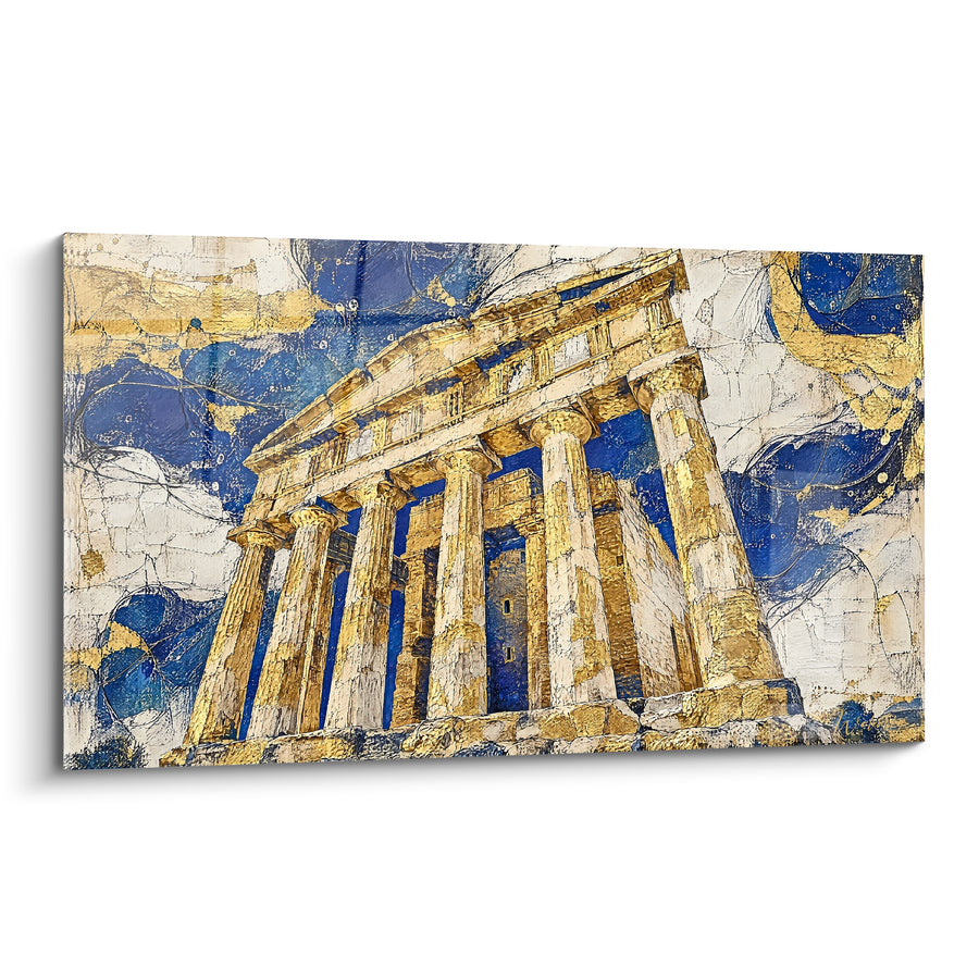 Painting Ancient Temple Gold with Navy Blue Cracks - Timeless Antiquity - Edition Temple of Concord Sicily Italy
