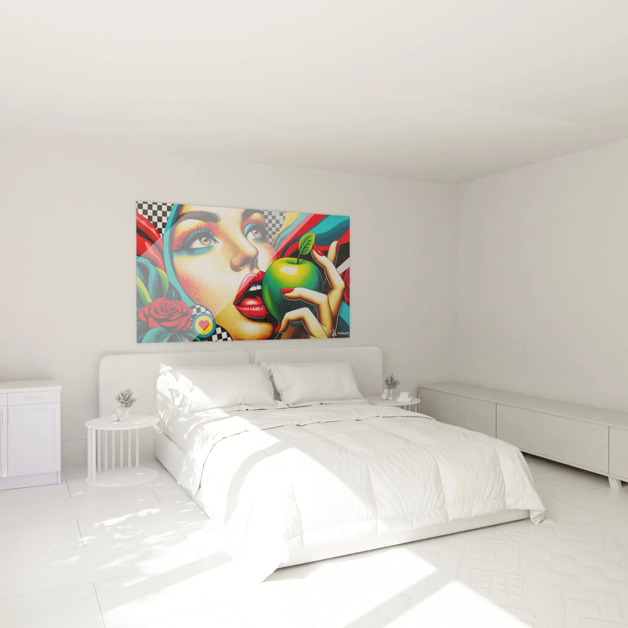 Sublimez votre chambre avec le tableau Mosaique au-dessus du lit, une ode a la tentation moderne et a la provocation artistique pour une ambiance unique et captivante.

